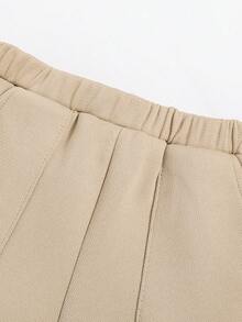 SHEIN Baby Boy Color Blocked Drop Shoulder Decor Zipper Detail Long Sleeve Top With Drawstring Cuffed Joggers Set - Khaki - View 5