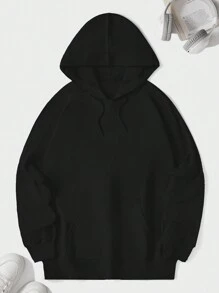 EURMUSE Men Kangaroo Pocket Drawstring Hoodie - Black - View 1