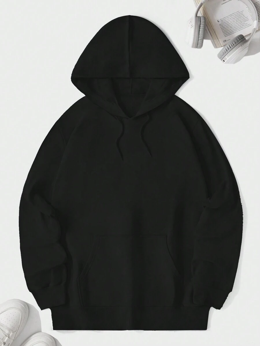 EURMUSE Men Kangaroo Pocket Drawstring Hoodie - Black - View 1
