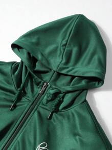 Manfinity Homme 男士卡通圖案顏色積木下肩連帽oversize夾克 - 綠色 - 查看 6