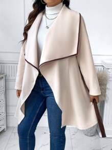 Celure 加瀑布領撞色綁帶束帶大衣 - 杏色 - 查看 3