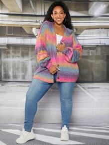 SHEIN CURVE+ 休閒前紐扣漸層大碼開衫 - 彩色 - 查看 4