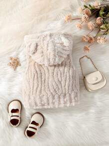 Baby Girls' Winter Vest Jacket, Teddy Ear Hooded Fleece Warm Outwear, Suitable For Both Boys And Girls, Casual, Comfortable, Stylish, Fashionable, Simple, Practical, Versatile, Soft And Comfortable, Mommy And Me Matching - Apricot - View 2