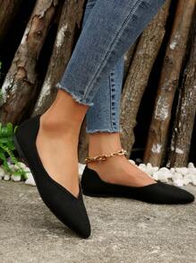 2025 秋季春秋时尚女士黑色尖头平底鞋，欧码 35-45，百搭日常穿搭一脚蹬乐福鞋，可搭配连衣裙 - 黑色 - 查看 3