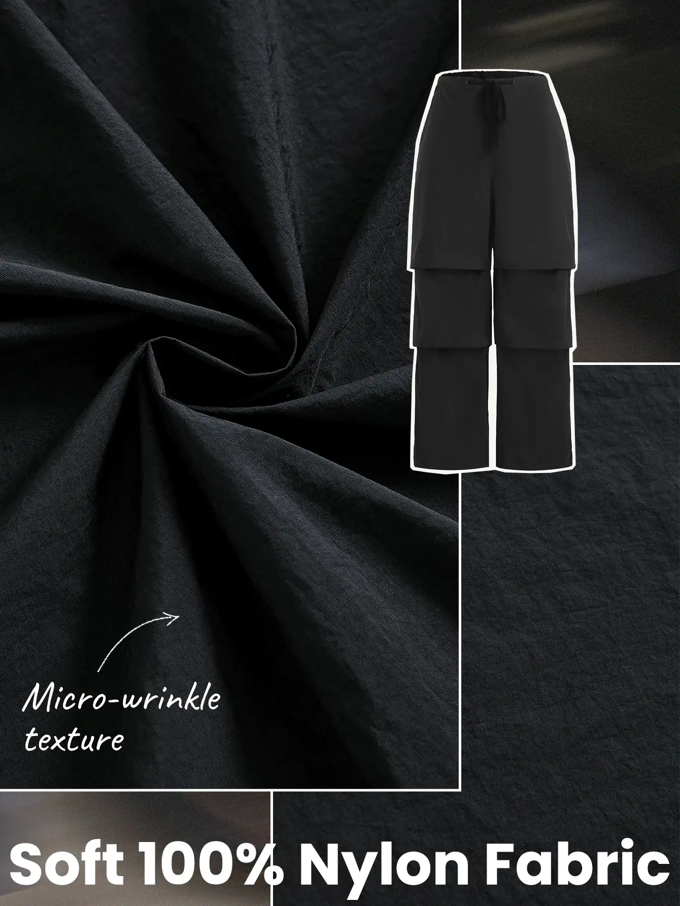 GLOWMODE Woven All-Day Low-Rise Drawstring Pocket Parachute Pants - Black - View 6