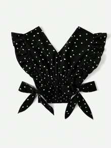 Trelyra Allover Heart Print Bow Side Blouse - Black - View 2