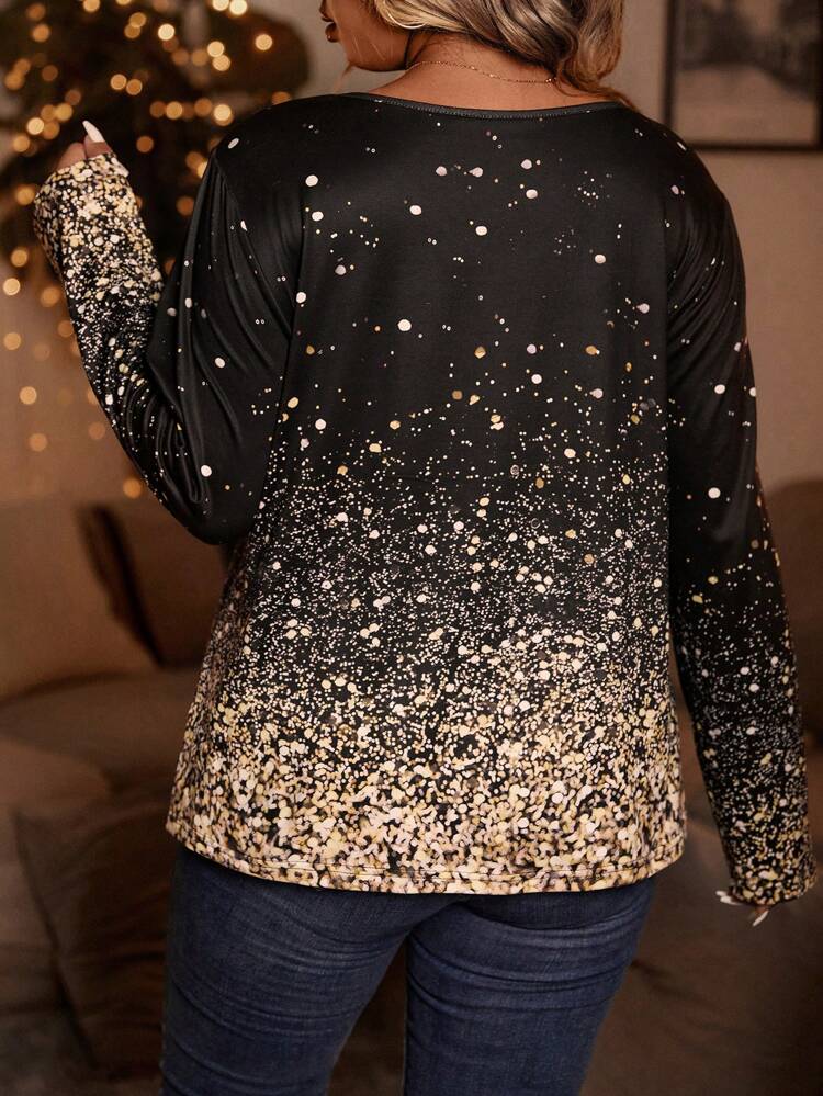 Plus Dalmatian Print V Neck Tee Fall Cloth For Women