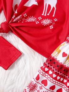 SHEIN Leap Crew Tween Girls Pajamas for Christmas - Red - View 5