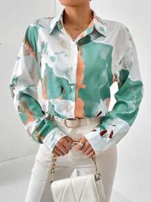 SHEIN Privé Áo sơ mi nữ Nút phía trước Tất cả trên in Giải trí - Nhiều màu - Xem 5