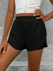 Tween Girl Solid Elastic Waist Active Shorts - Black - View 3