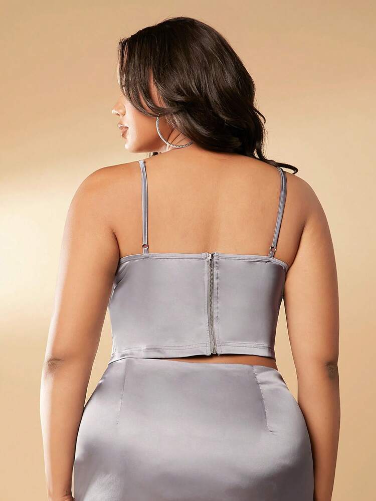SXY Plus Size Back Zipper Short Camisole Camisole With Bust Ruched Detail Silver New Years Top New Years Women Christmas