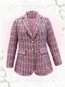 Flirla Plus Flap Detail Lapel Neck Blazer - Pink - View 1