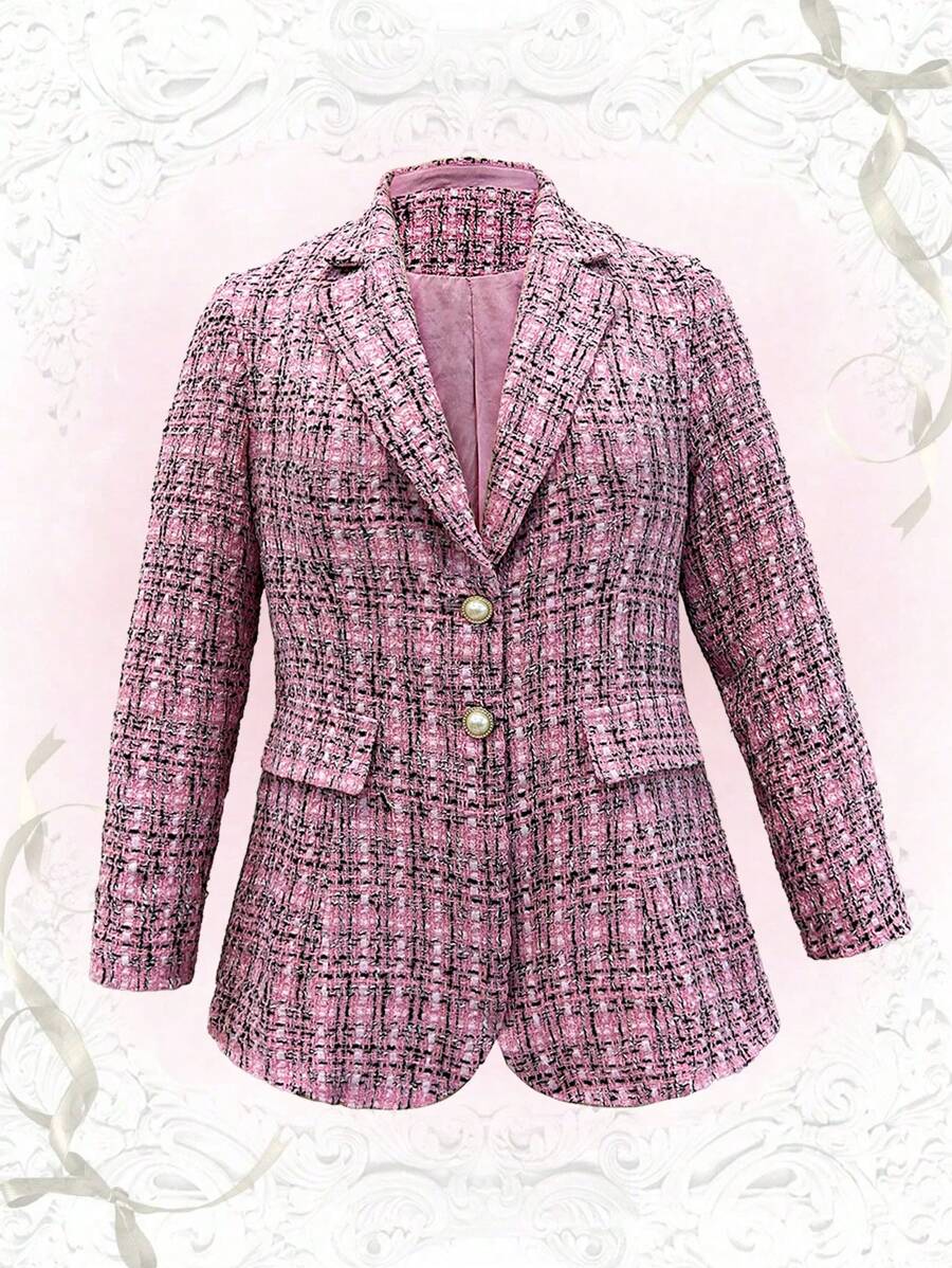 Flirla Plus Flap Detail Lapel Neck Blazer - Pink - View 1
