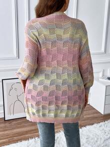 SHEIN Franclia Plus Ombre Drop Shoulder Duster Cardigan - Multicolor - View 2