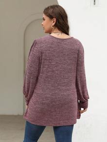 Nemidor Plus Solid Bishop Sleeve Tee - Red Violet - View 2