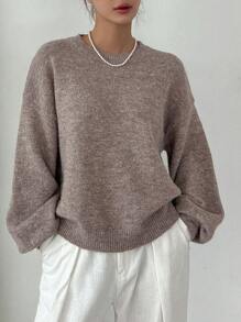 DAZY Jersey de hombros caídos tejido jaspeado - Caqui - Ver 5