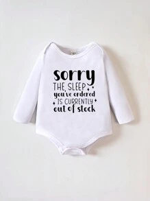 Bé trai sơ sinh Đồ họa Khẩu hiệu Áo liền quần chặt - trắng - Xem 1