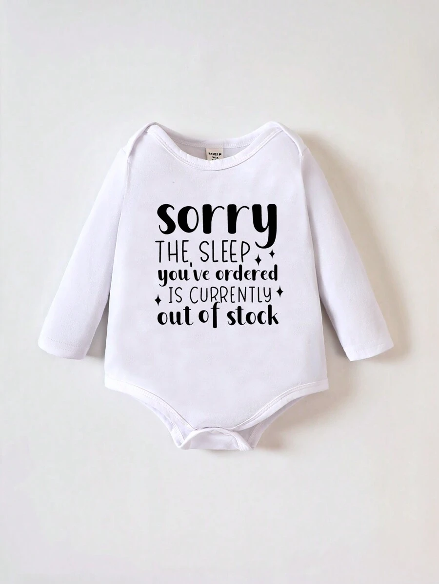 Bé trai sơ sinh Đồ họa Khẩu hiệu Áo liền quần chặt - trắng - Xem 1