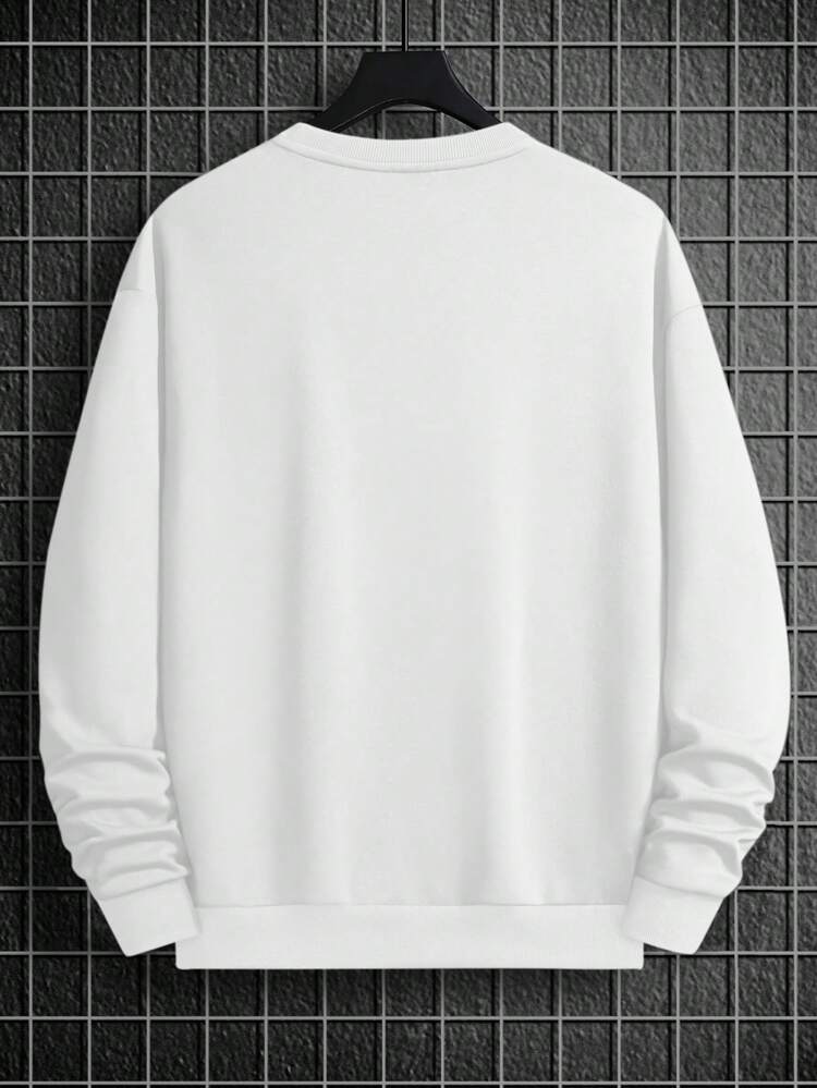 Loose Fit Men's Sweatshirt With Slogan, Floral Graphic And Drop Shoulder Design (Without T-Shirt)