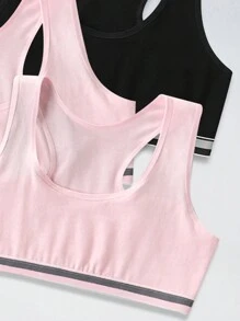 Tween Girl 4pcs Striped Trim Contrast Tape Bra - Multicolor - View 3