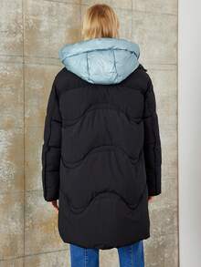 Gefütterte Damen Winterjacke mit Kapuze und Reißverschluss - Schwarz - Übersicht 2