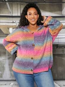 SHEIN CURVE+ 休閒前紐扣漸層大碼開衫 - 彩色 - 查看 3