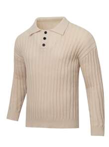 Manfinity Homme Men Polo Neck Drop Shoulder Ribbed Knit Sweater - Apricot - View 3