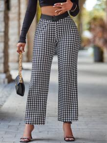 SHEIN Slayr Houndstooth Print Pants - Black - View 1