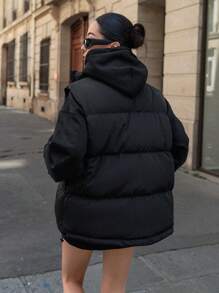 DAZY Solid Flap Pocket Padded Thick Pockets Vest, Women Winter Coat Jacket - Black - View 2