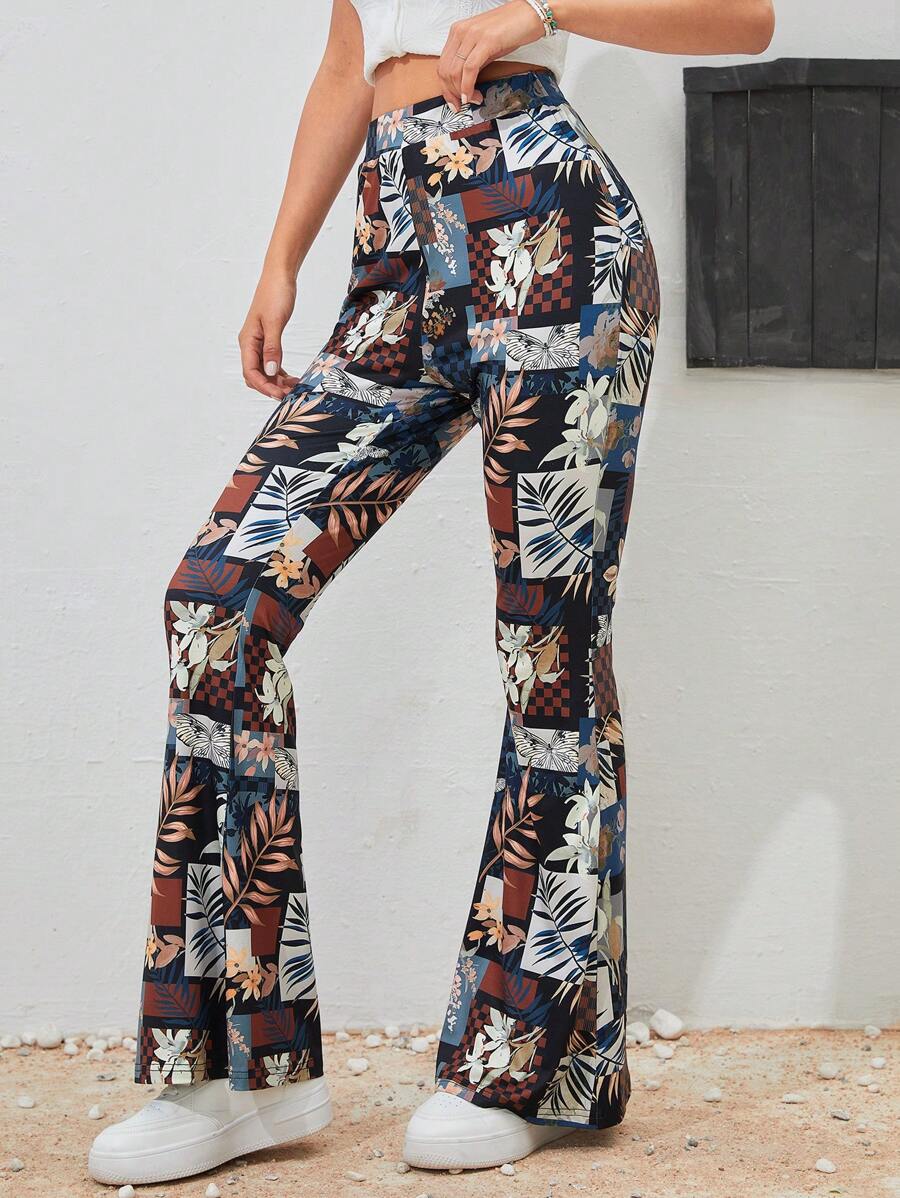 Soleia Tropical Print Flare Leg Pants - Multicolor - View 1