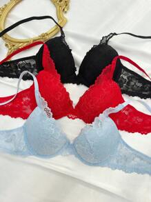 3pcs Lace Underwire Bra Lingerie - Multicolor - View 1