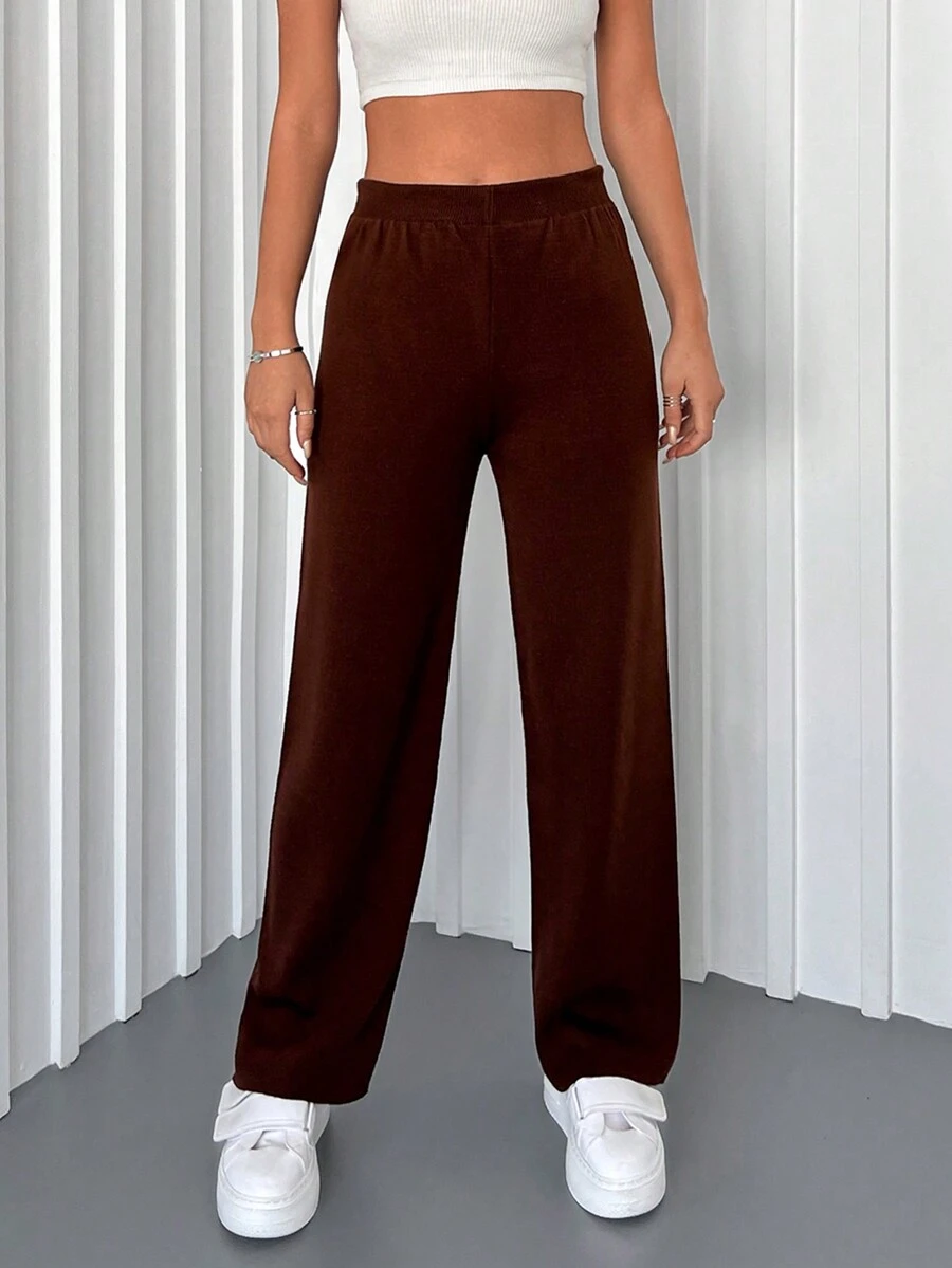 Chất rắn Eo đàn hồi Chân thẳng Đan Quần - màu nâu - Xem 1