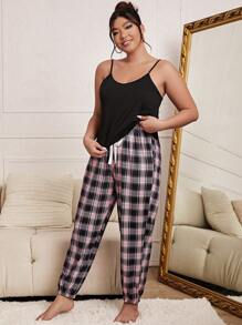 Plus Plaid Print Tie Waist PJ Set / Pajama Set Lounge Wear Womenloungewear Women - Multicolor - View 4