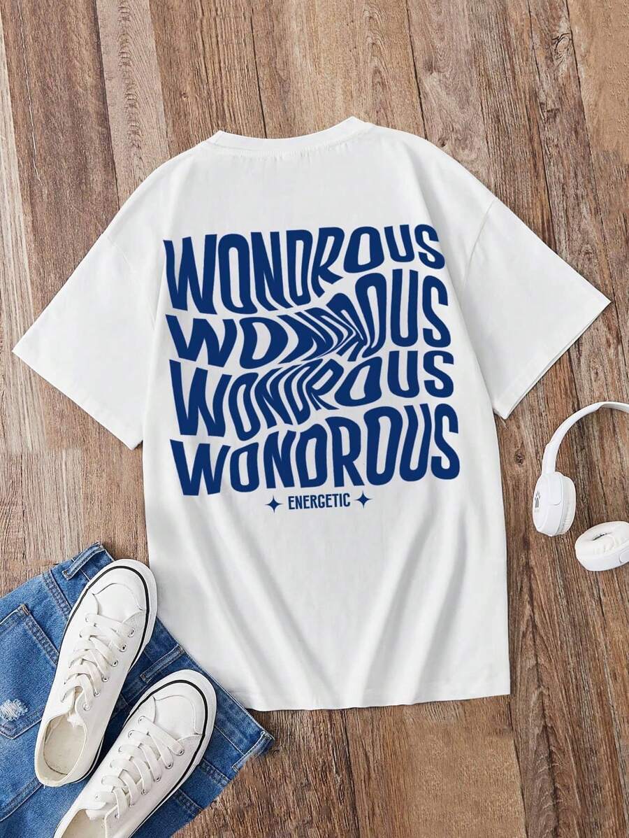 青少年女孩休闲简约卡通字母印花连帽衫，适合秋冬季，衣服背面 - 白色 - 查看 1