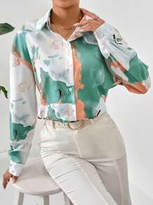 SHEIN Privé Áo sơ mi nữ Nút phía trước Tất cả trên in Giải trí - Nhiều màu - Xem 6