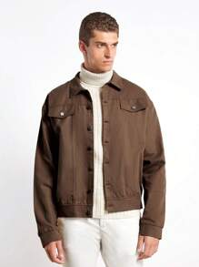 SHEIN Cottnline Men Flap Detail Drop Shoulder Jacket - Khaki - View 1