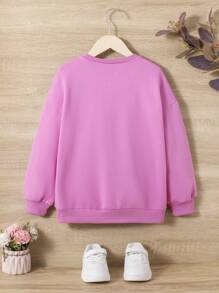 SHEIN Tween Girl Car & Slogan Graphic Drop Shoulder Thermal Sweatshirt - Pink - View 2