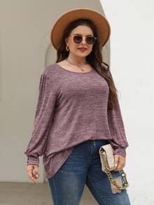 Nemidor Plus Solid Bishop Sleeve Tee - Red Violet - View 3
