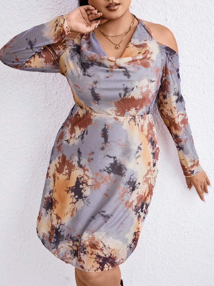 Plus Tie Dye Off Shoulder Halter Dress Fall Cloth For Women