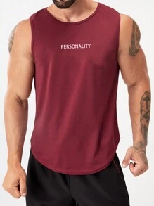 Manfinity Athleisure Camiseta deportiva sin mangas con gráfico de letras para hombre, camiseta de entrenamiento - Burdeos - Ver 4