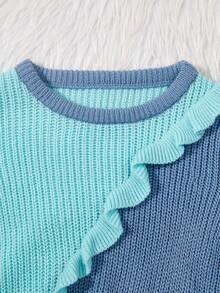 Young Girl Two Tone Ruffle Trim Sweater - Multicolor - View 3
