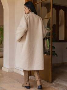 DAZY 撞色飾邊落肩泰迪大衣 - 杏色 - 查看 2