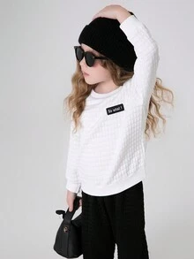 SHEIN Young Girl 2pcs Letter Patched Detail Drop Shoulder Sweatshirt - Hot Pink - View 4