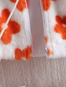 SHEIN Young Girl 1pc Floral Pattern Zipper Front Teddy Coat - White - View 3