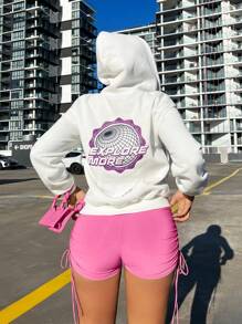 SHEIN SXY Monogram Drop Shoulder Drawstring Thermal Lined Hoodie - White - View 1