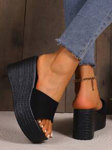 Sandalias de mujeres cuña tacón plataforma - Negro - Ver 3