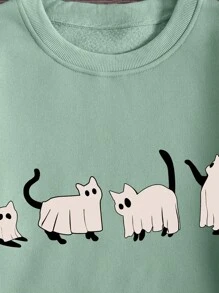 SHEIN Essnce 卡通圖案加絨內裏運動衫 - 薄荷綠 - 查看 6