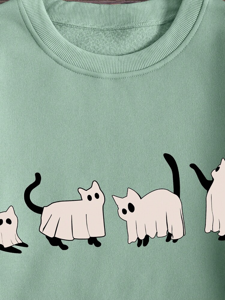 SHEIN Essnce 卡通圖案加絨內裏運動衫 - 薄荷綠 - 查看 6