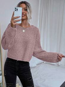 EMERY ROSE Fashionable Casual Versatile Collegiate Style Comfortable Crew Neck Women Sweater, Autumn/Winter - Dusty Pink - View 3
