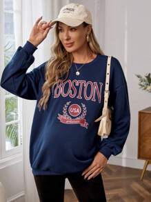 SHEIN Maternity Letter Graphic Drop Shoulder Sweatshirt - Blue - View 1